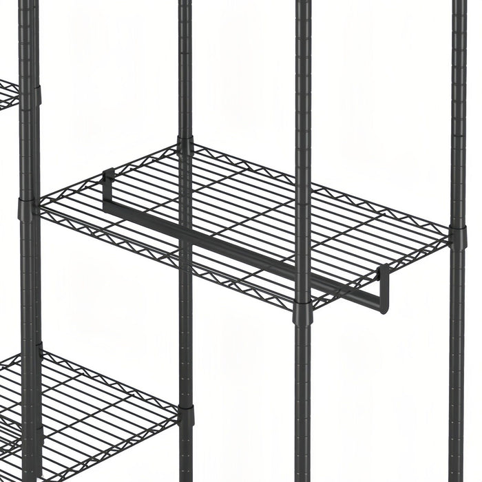 Heavy Duty Garment Rack With 8 Adjustable Wire Shelves And 5 Clothes Rails, Freestanding Closet Organizer Metal - Black