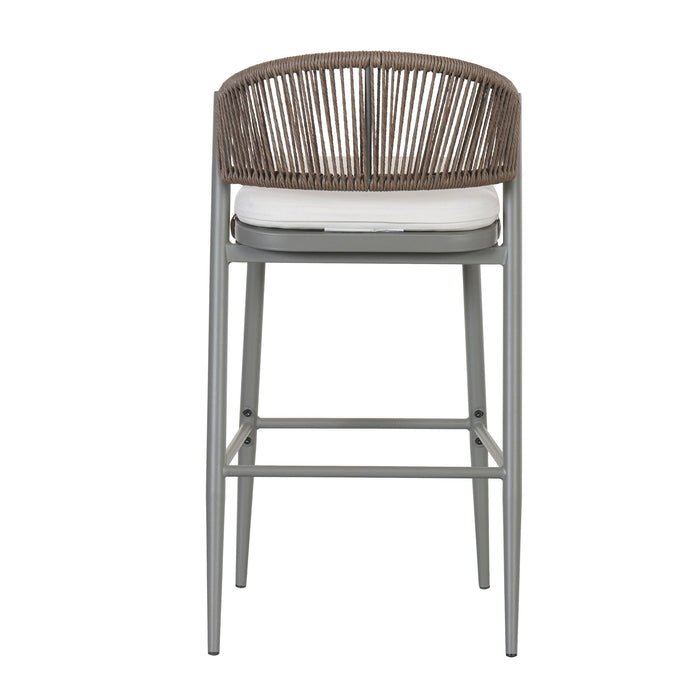 Outdoor Bar Height Metal Frame Counter Stools With Scallop Shaped Backrest & Water Resistant Cushions