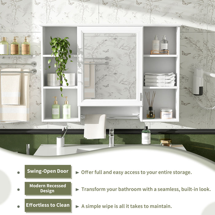 3 In 1 Modern Bathroom Mirror Cabinet With Adjustable Shelf, Soft Close Door, High Definition Mirror & Towel Bar