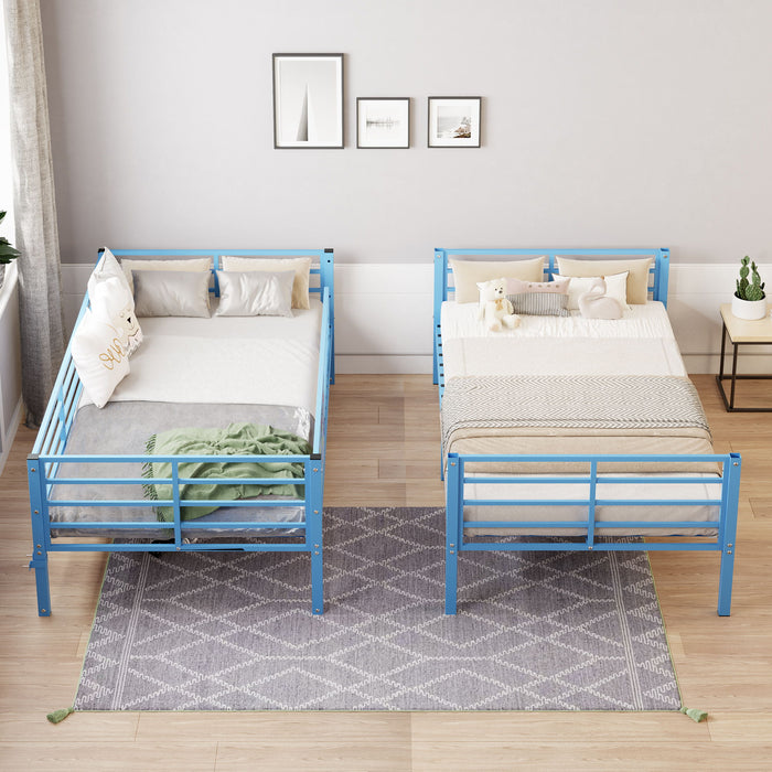 Bunk Bed, Convertible To 2 Separate Twin Size Beds & Full Length Guardrail & Ladder, No Box Spring Needed - Blue