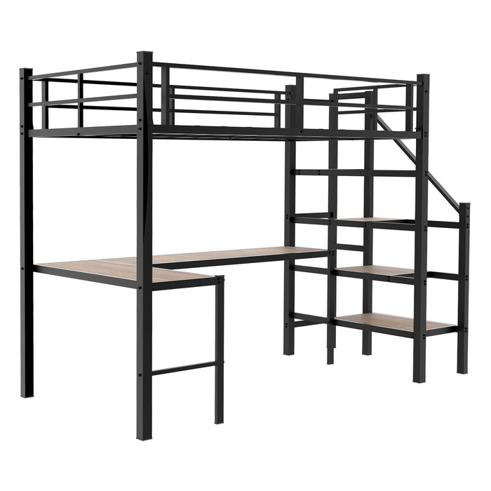 Loft Bed With L-Shaped Desk, Large Storage Space