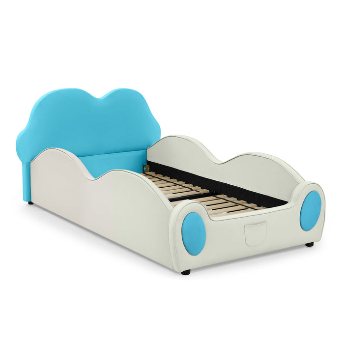Cute Cloud Shape Bed With Guardrails Cartoon Design, Storage Pocket