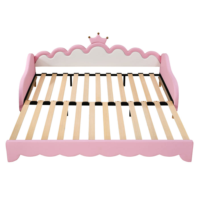Extending Daybed With LED Lights, Modern Upholstered Princess Daybed With Crown Headboard