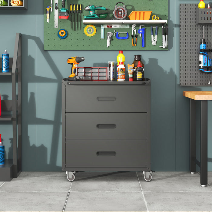 Heavy Duty Metal Storage Cabinet With Wheels 3 Drawer Tool Cabinet For Garage, Office, And Home Organizer Solutions