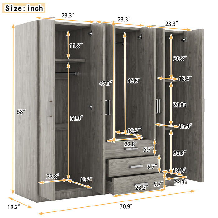 6 Doors Wardrobe Storage For Bedroom, With Big Drawers