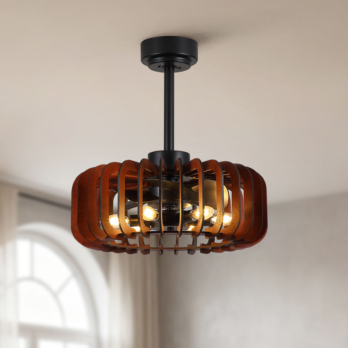 Ceiling Fan, Fandelier With 6 E12 Sockets, Reversible DC Motor, 6 Speeds, Remote Control, Adjustable Hanging - Black / Brown