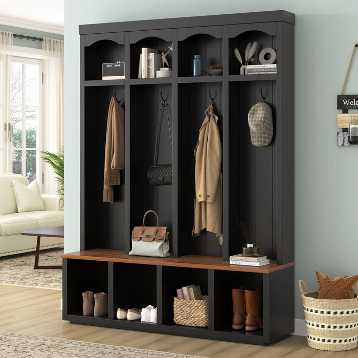 Entryway Hall Tree With Bench, 4 Hooks & Open Storage Space