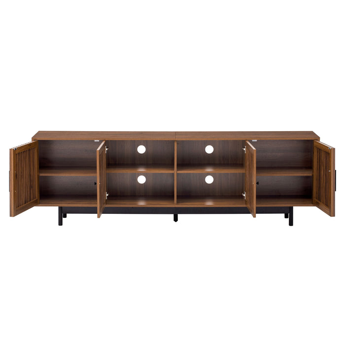 TV Stand For TVs, Entertainment Center With Closed Storage & Cable Management, Soft Closing Hinges - Walnut