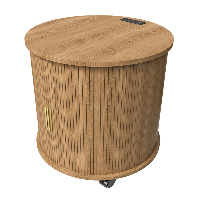 Cylinder Nightstand With Charging Station & Sliding Door