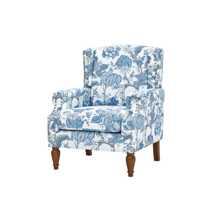 Accent Chair With Floral Upholstery And Nailhead Trim