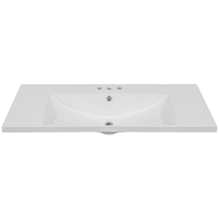 36" Single Bathroom Vanity Top With Undermount Basin, 3 Faucet Holes, Flat Edge - White