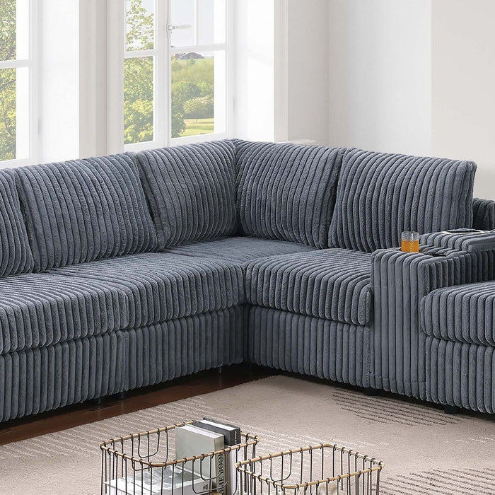 Modern Style L-Shape Sectional Set, USB Ports, Cup Holder