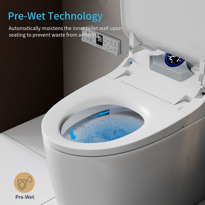 Smart Toilet Bidet Combo With Foot Sensor, LED Display, Heated Seat And Airflow, Ceramic - White