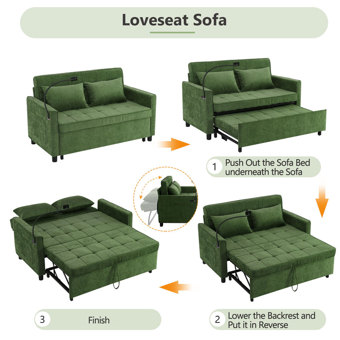 Loveseat Sofa Bed Sleeper With Reversible Backrest, Side Pockets, USB Ports, Phone Holder