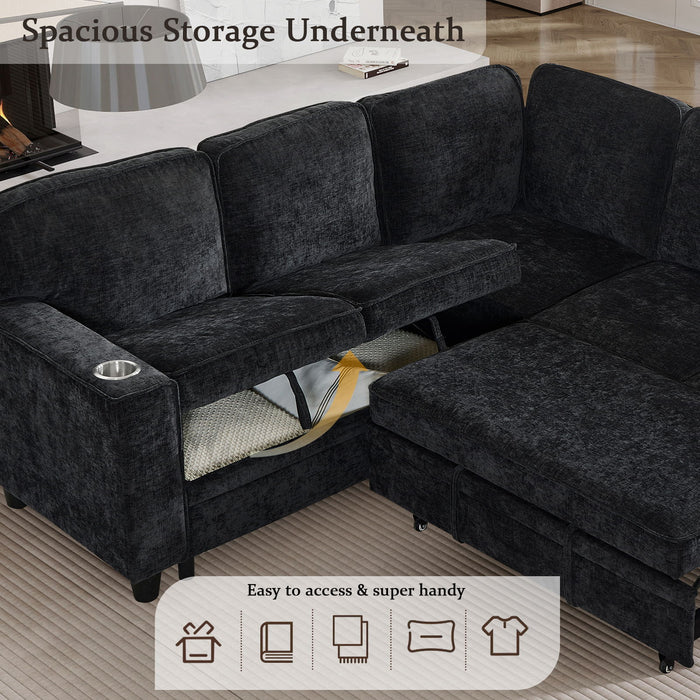 L-Shaped Sofa With Pull Out Sofa Bed With USB
