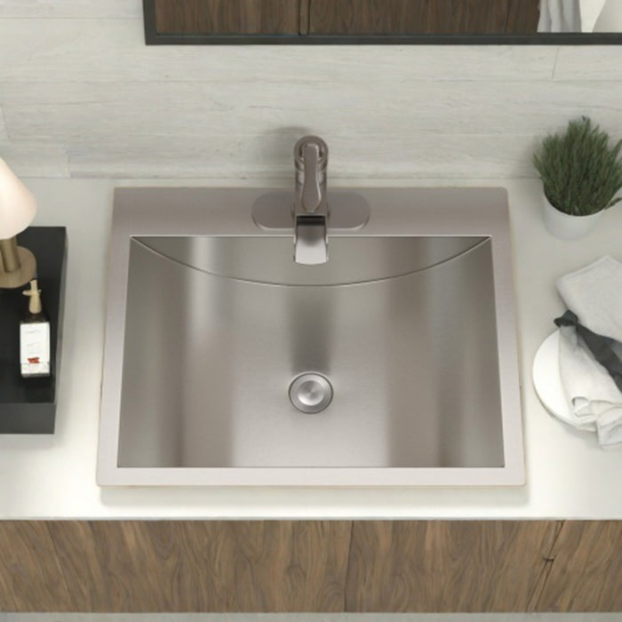 21 X 17" Drop In Bathroom Sink With Pop Up Drain, Stainless Steel Su304, Durable & Rust Resistant, Easy Installation - Brushed Nickel