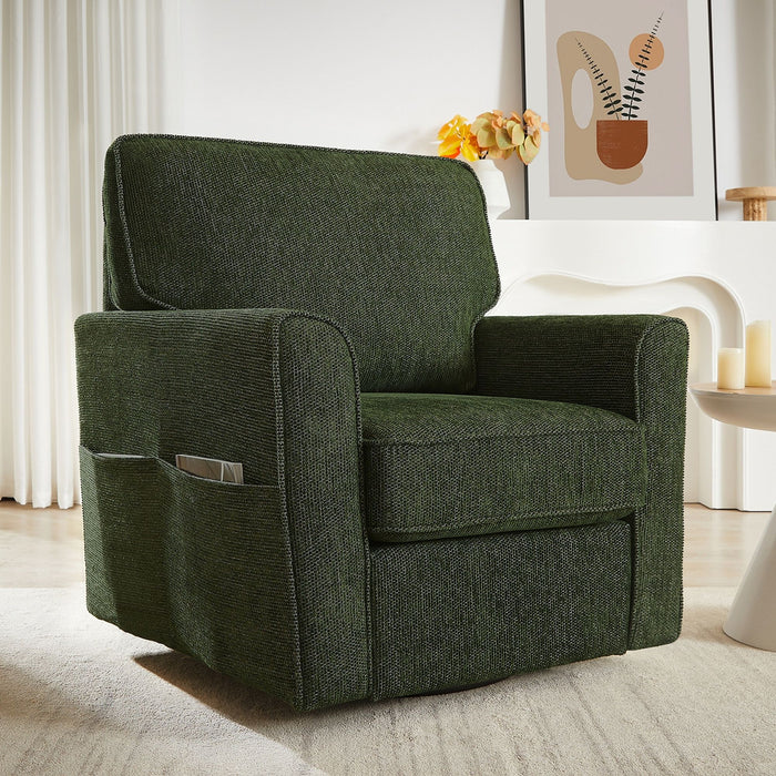 360° Swivel Accent Barrel Armchair With Side Pockets, Compact Design