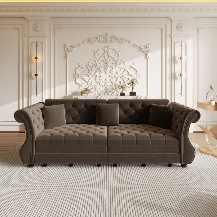 Oversized Chesterfield Pull Out Sofa Bed, Roll Arm Couch With Flower Tufting For Living Room