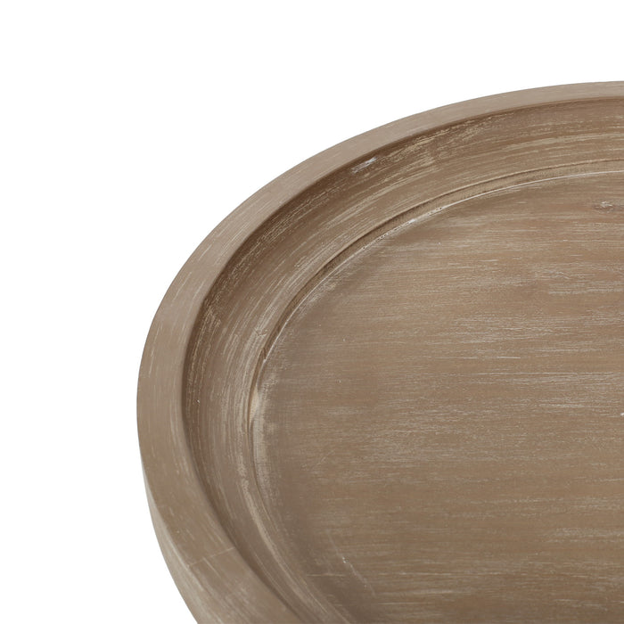 Rustic French Country Accent Table With Hourglass Firwood Base And Lipped Top