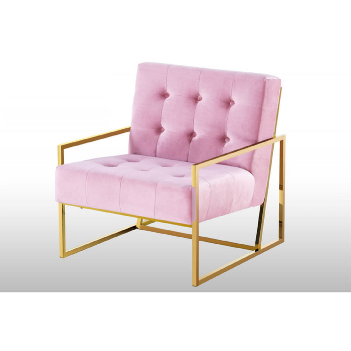 Tufted Accent Armchair With Frame For Living Room - Pink / Gold