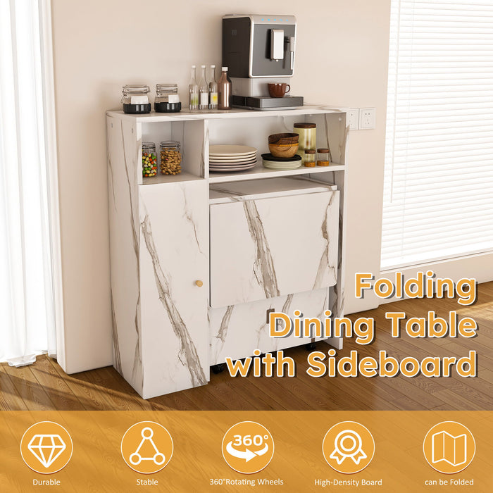 Multifunctional Folding Dining Table With Wall-Mounted Sideboard & Storage