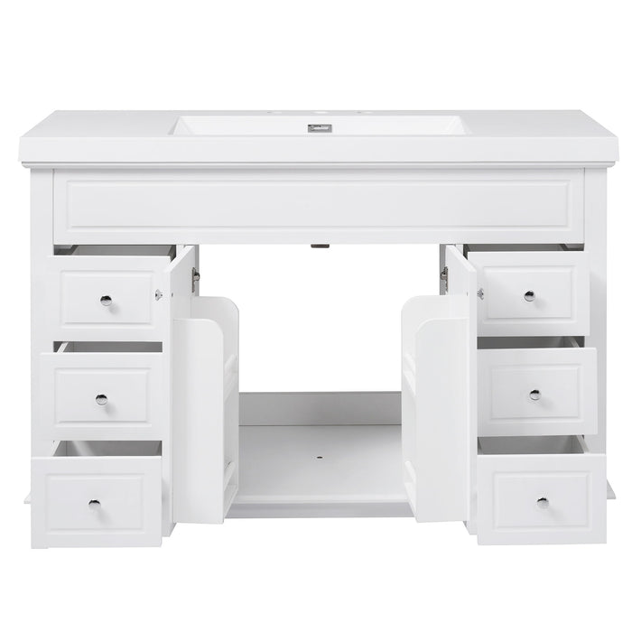 Bathroom Vanity & Sink, 6 Soft Close Drawers & Double Doors - White