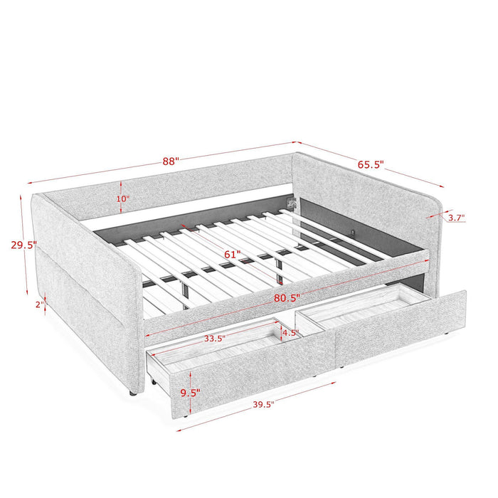 Upholstered Daybed & 2 Drawers