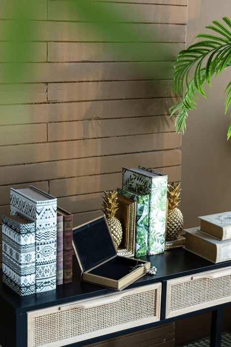 Botanical And Book Boxes (Set of 2) - White / Green