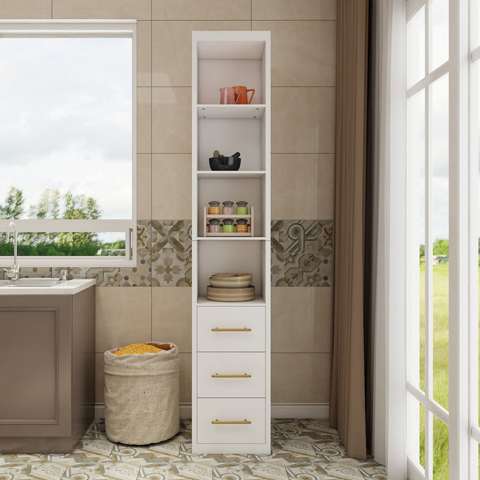Rectangular Side Storage Cabinet With 3 Drawers For Bedroom - White
