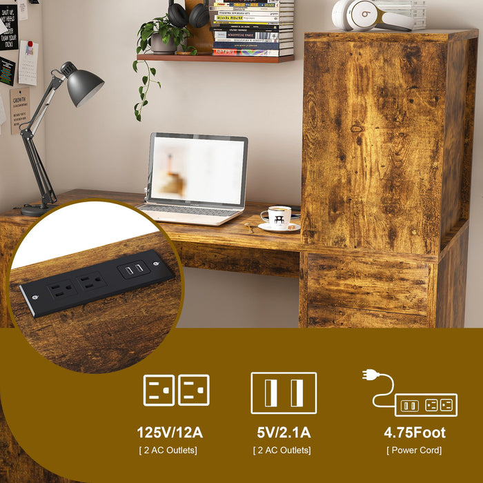 Computer Desk With 4 In 1 Socket & 3 Drawers, 4 Tier Shelves