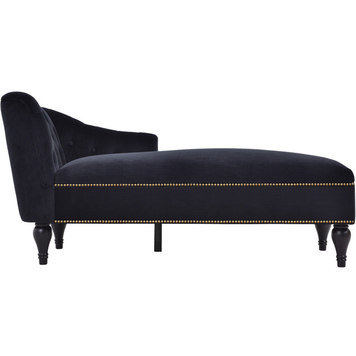 Velvet Chaise Lounge, Button Tufted Right Arm Facing Lounge Chair With Nailhead Trim For Living Room - Black