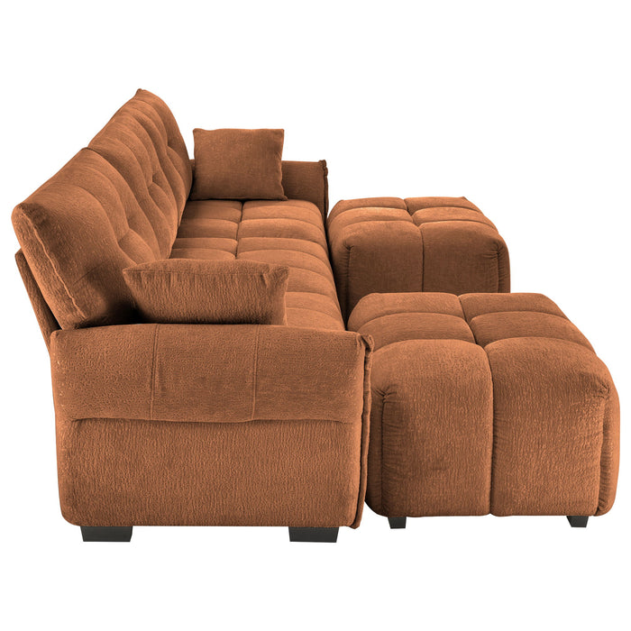 Sofa Set With Ottoman And Pillows, Textured, High Resilience Cushions