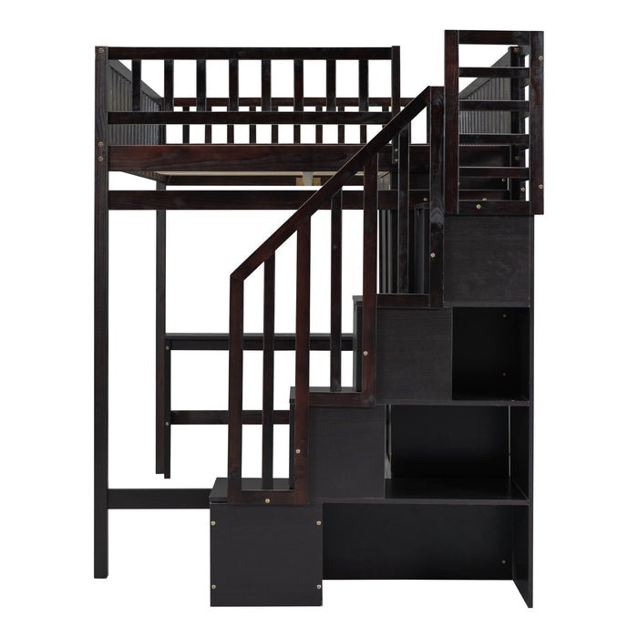 Loft Bed With Bookshelf, Drawers, Desk, And Wardrobe