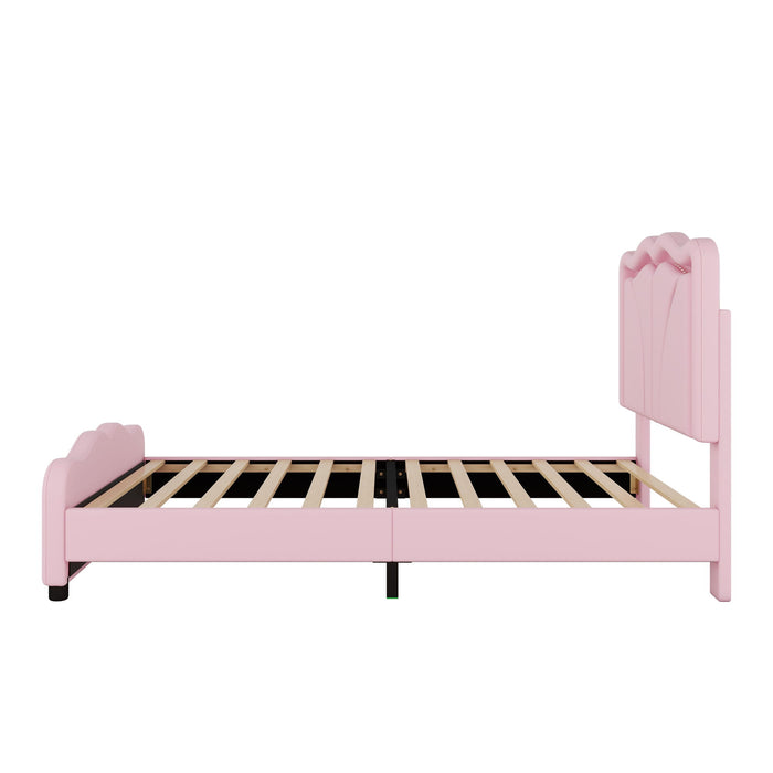 Upholstered Platform Bed & Curve Shaped And Height Adjustable Headboard, LED Light Strips