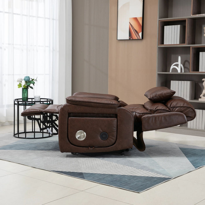 180 Degree Recliner Chair With Wireless Charging, Lumbar Support, And Dual Motor Lift - Brown