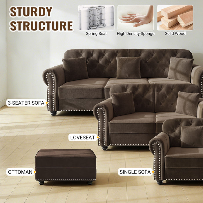 Upholstered Chesterfield Sofa With Nailhead Trim And Rolled Armrests