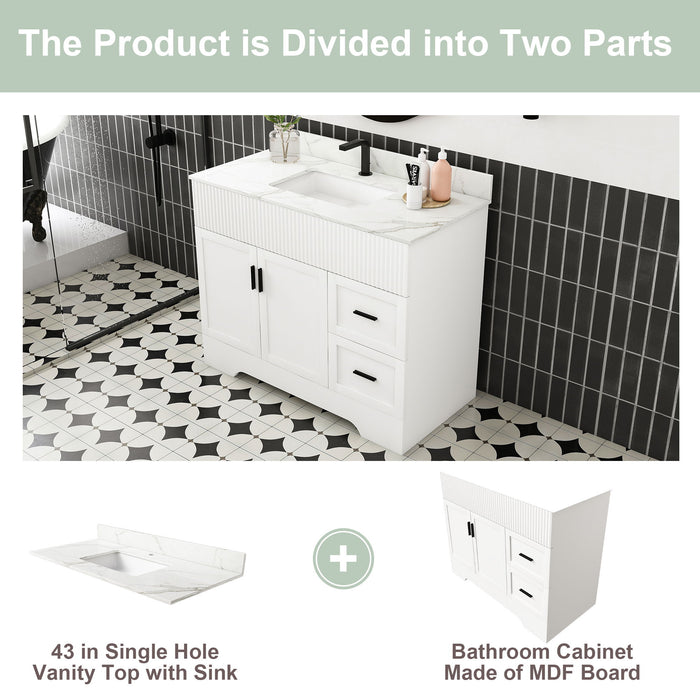 Bathroom Vanity Set, Fluted Cabinet, Soft Close Doors & Drawers - White