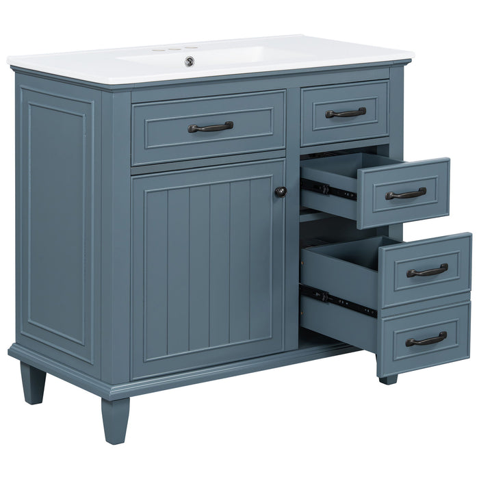 Modern Bathroom Vanity With Sink Top, Flip Drawers, Adjustable Shelf