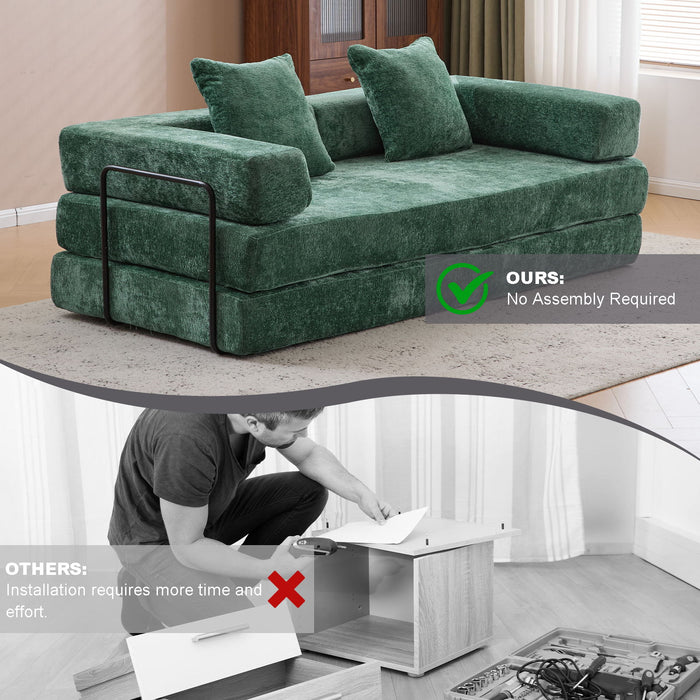 Convertible Floor Sofa Bed With Pillow Back Support Armrest