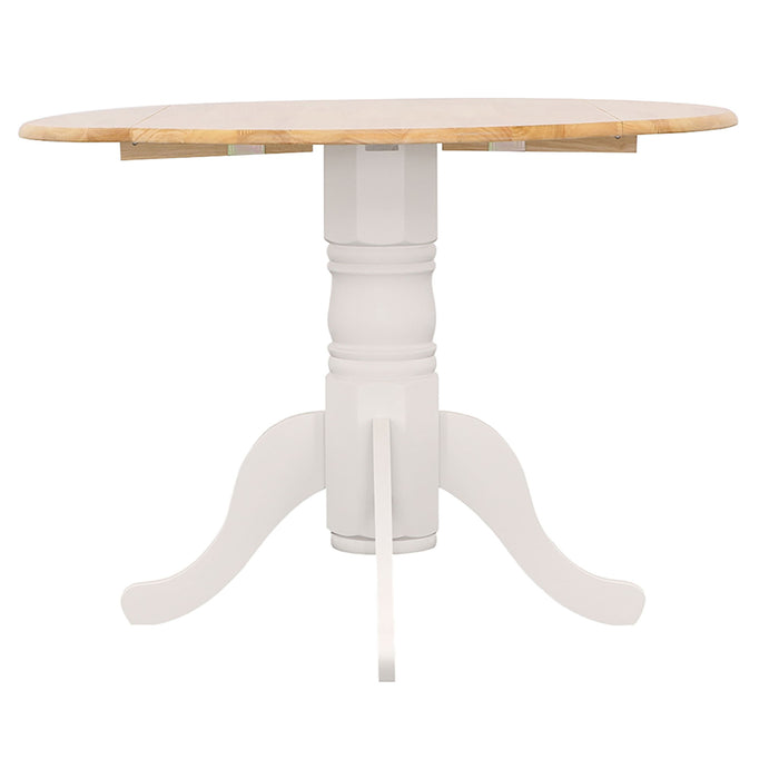 Round Dining Table With Drop Leaf Pedestal Base, Expandable Top - Natural
