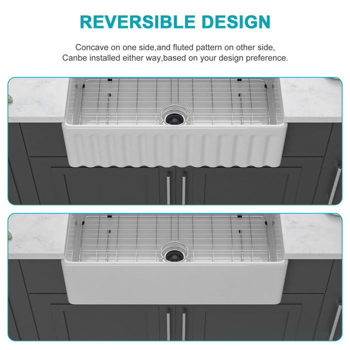 Sink - Apron-Front Reversible Single Bowl Kitchen Sink With Smooth And Ribbed Finishes - White