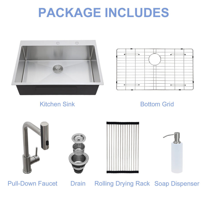 Drop In Kitchen Sink With Pull Down Faucet And Soap Dispenser