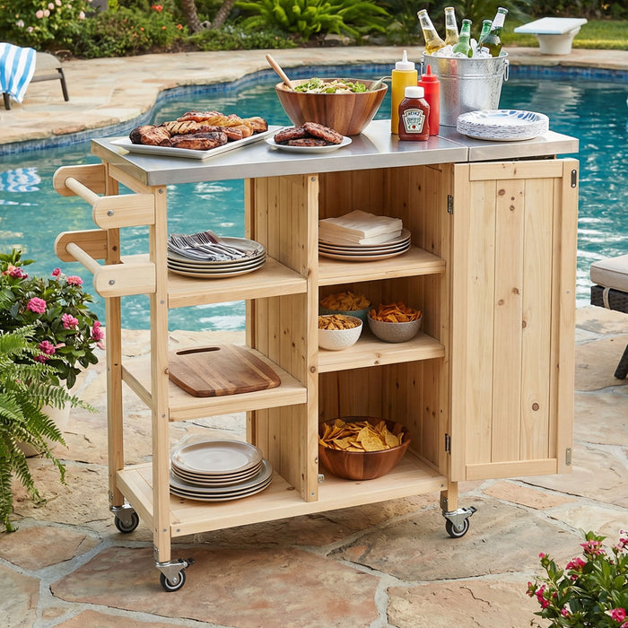Foldable Outdoor Kitchen Island With Storage Cabinet