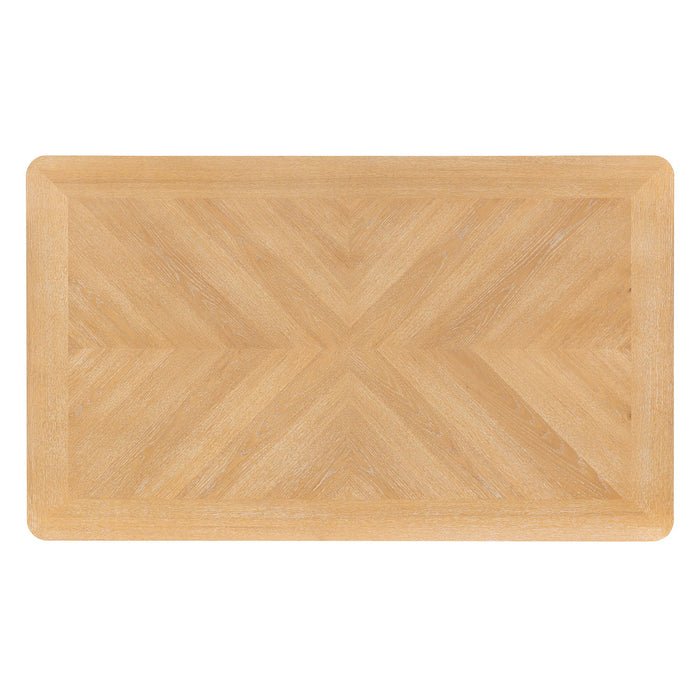 Rectangular Dining Table With Parquet Top, Rounded Corners