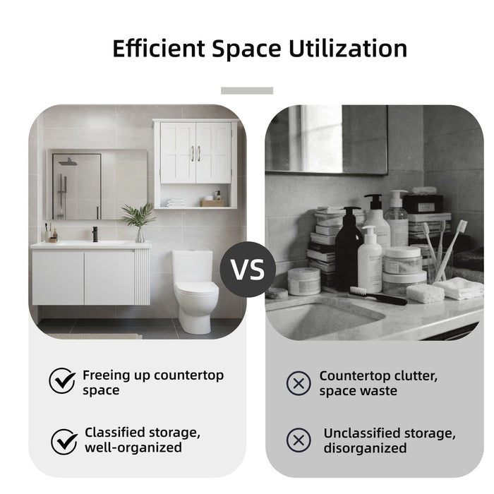 Multi Functional Wall Mounted Cabinet With Adjustable Shelves For Bathroom
