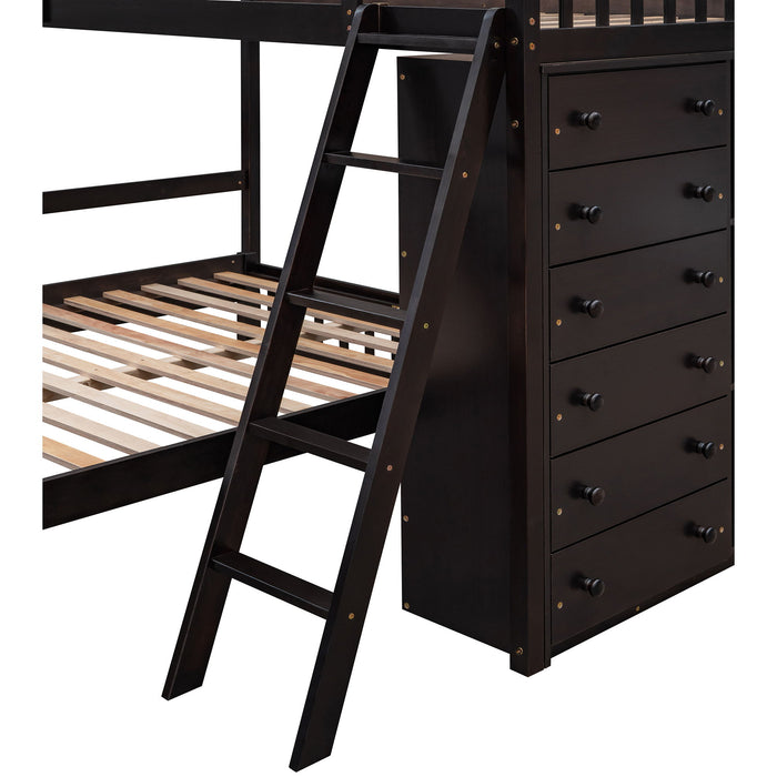 Bunk Bed With 6 Drawers And Flexible Shelves, Bottom Bed With Wheels