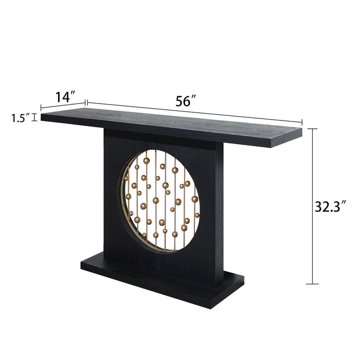 Console Table With Circular Art Decor For Living Room - Multi