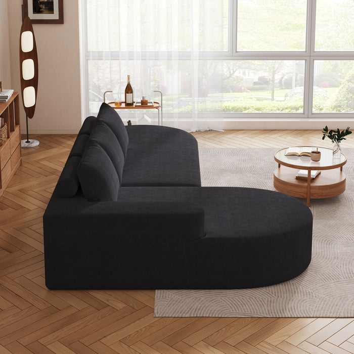 Modern Curved Sofa, L-Shaped Modular Sectional Set With 3 Pillows