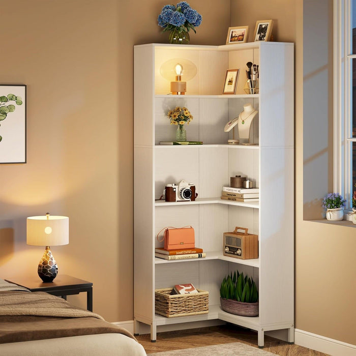 L-Shaped Bookcase, 5 Tier Freestanding Corner Bookshelf