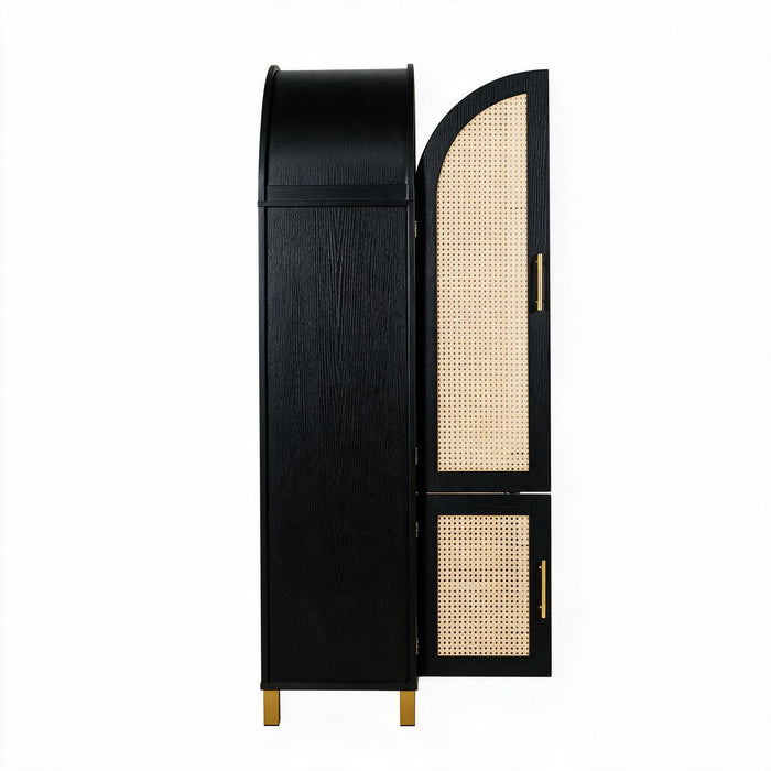 Tall Arched Cabinet With Rattan Doors & Adjustable Shelves